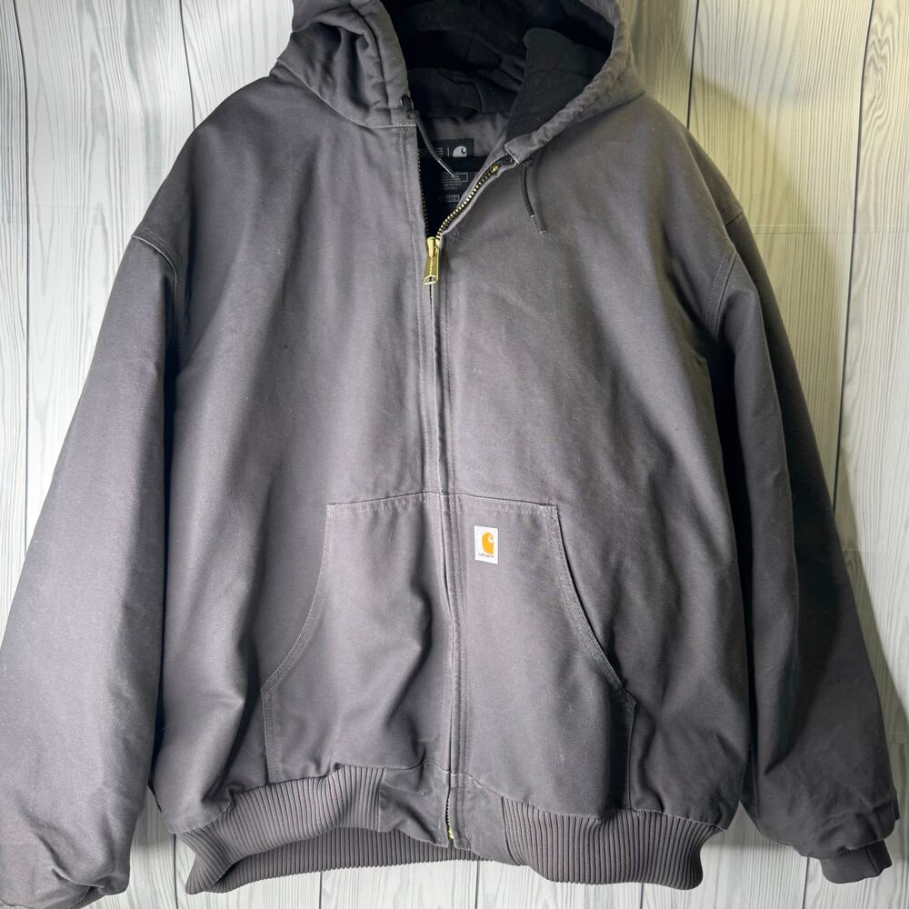 Carhartt Mens Jacket J140 GVL Full Zip Hooded Work 3XL Gray Chore Canvas